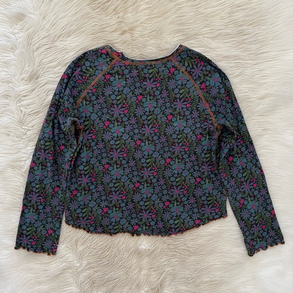 Natural Life Lily Cotton Long Sleeve Tee Shirt Blue Pink Floral Lettuce Hem - Picture 7 of 11
